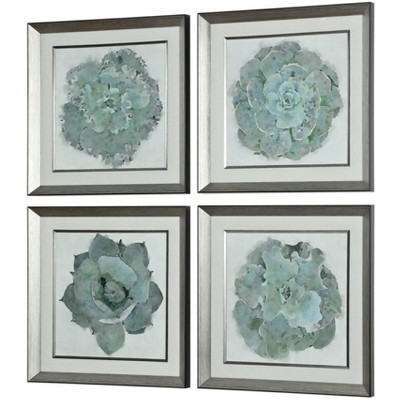 Gray and Green Succulent Botanical Print Set in Silver Frames