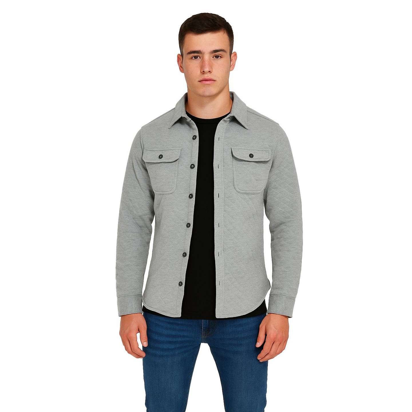 Мужская куртка Burnside Diamnond Quilted Shirt Jacket Gray, цвет: Серый — фото 4