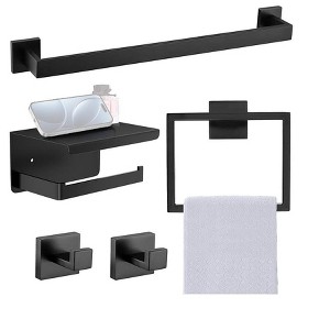 Itopfox 5-Piece Matte Black Bathroom Accessories Set, Stainless Steel Towel Bar, Towel Ring, Toilet Paper Holder, Wall Mounted - 1 of 4