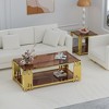 Dolonm Luxury Gold Coffee Table: 43.3" Rectangular 8mm Tempered Glass, 300lbs Stainless Steel Legs, Adjustable Feet - Modern Living Room - 3 of 4