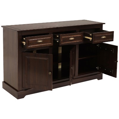 Sunnydaze Dark Brown Solid Pine Sideboard Cabinet with Adjustable Shelf