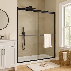 Frameless Shower Door, Sliding Glass Doors with 5/16" (8Mm) Clear Tempered Glass, Shower Door with Stainless Steel Handle for Walk In Shower - 1 of 4