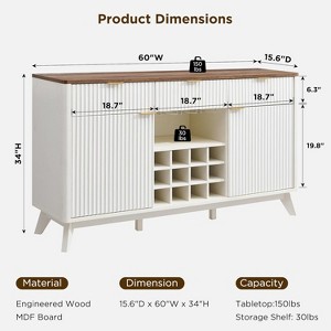 SinCiDo 60" Modern Fluted Wine Bar Cabinet, Coffee Bar with Wine & Glass Rack, 3 Drawers & Adjustable Shelves, Buffet Sideboard - 1 of 4