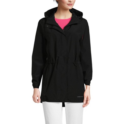 Lands End Women s Petite Waterproof Hooded Packable Raincoat Medium Black