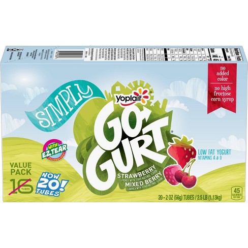 Yoplait Simply Go-Gurt Mixed Berry/Strawberry Low Fat Kids' Yogurt - 40oz/20ct - image 1 of 3