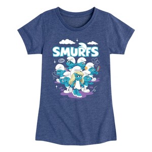 Girls' - Smurfs - Group Logo Fitted Short Sleeve Graphic T-Shirt - 1 of 3