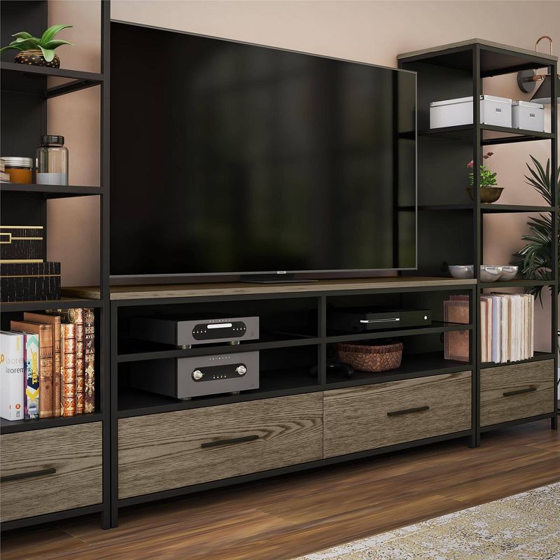 Phoniq TV Stand for TVs up to 60" Wood Veneer Metal and Glass Black - Room & Joy, 3 of 12