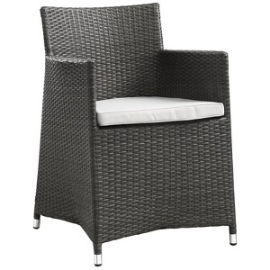Modway Junction Outdoor Dining Armchair – Brown White Wicker Rattan Patio Chair with Armrests and All-Weather Cushion - 1 of 3