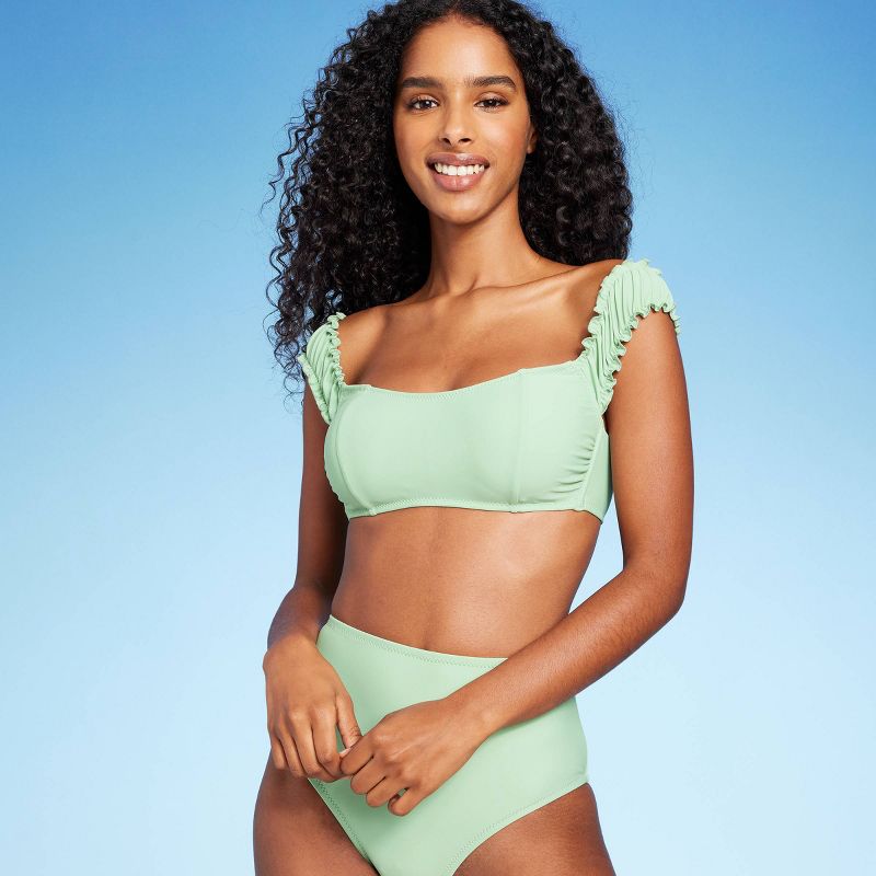 Women's Shirred Off the Shoulder Bralette Lace-Up Bikini Top - Shade & Shore™ Light Green, 1 of 10