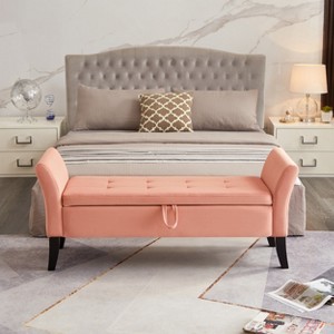 TiramisuBest 51.5" Grey Velvet Storage Bench, Upholstered Tufted Bedroom Bench with Curved Arms, Ottoman Bench for Entryway, Living Room - 1 of 4