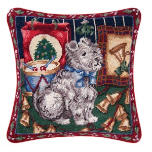 C&F Home 14" x 14" Scotty Dog Christmas Needlepoint Pillow - 1 of 4