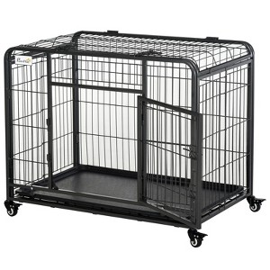 VisioGear 37" Dog Crate, Folding Design Metal Dog Cage Crate & Kennel with Removable Tray and Cover, & 4 Locking Wheels, Gray, 37"*22.8"*27.3" - 1 of 4