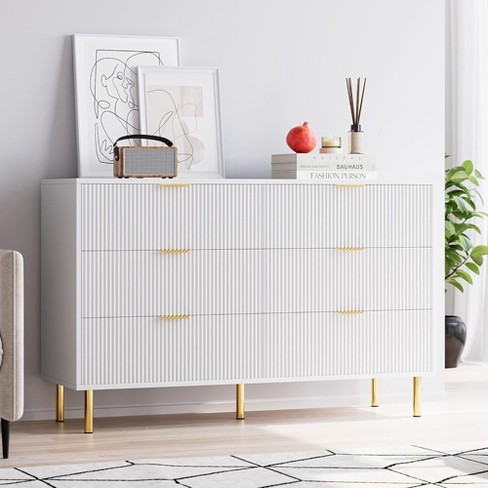 Modern 6 Drawer Dresser For Bedroom With Gold Handle And Large Drawer ...