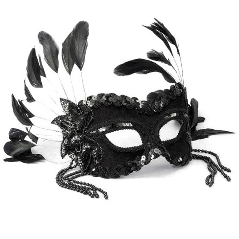 Forum Novelties Womens Black Masquerade Mask With Beads & Feathers ...
