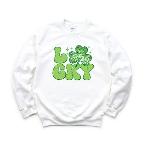 Simply Sage Market Women's Graphic Sweatshirt Lucky Shamrock Disco - 1 of 3