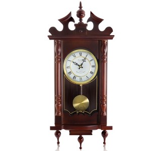 Bedford Clock Collection Classic 31 Inch Chiming Pendulum Wall Clock in Cherry Oak Finish - 1 of 4