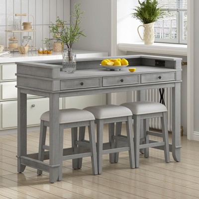 4-Piece Dining Bar Table Set with 3 Upholstered Stools, Multifunctional Dining Table with 3 Drawers 4B - ModernLuxe