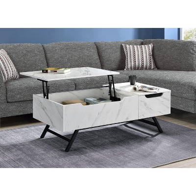 Throm White Faux Marble Grain Finish Coffee Table W/Lift Top