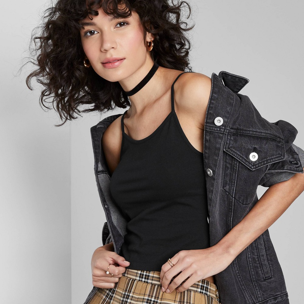 Women's Slim Fit Cropped Cami Tank Top - Wild Fable™ Black L