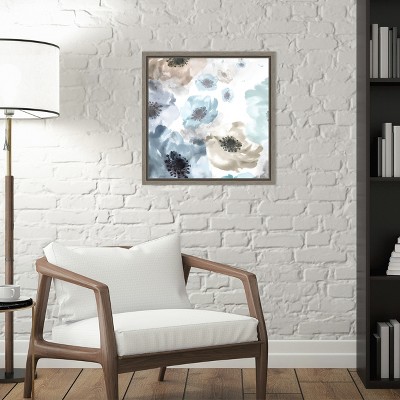Soft Cascade Blue and Beige Floral Canvas Wall Art