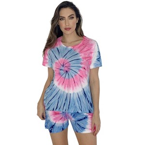 Just Love Womens Tie Dye Rainbow Shorts Set  Vibrant, Comfy Short Sleeve Sleepwear - 1 of 3