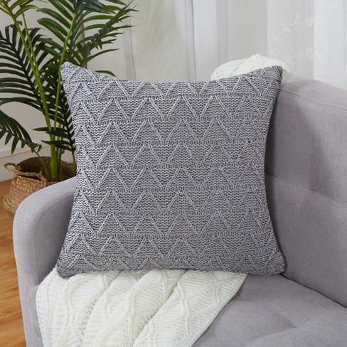 Trinity Boho Donut Tufted Chenille Decorative Throw Pillow Covers, Grey, 18  x 18 Inches