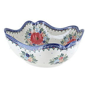 Blue Rose Polish Pottery A497 Andy Large Scallop Serving Bowl - 1 of 2
