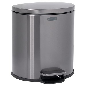 Rubbermaid Stainless Steel Step-On Trash Can, Semi-Round, 1.6 Gal, Charcoal - 1 of 4
