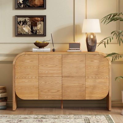 Buffet Cabinet With Storage,Wood Sideboard Cabinet With Curvy Edge,4 Doors Adjustable Shelves For Living Room-Maison Boucle
