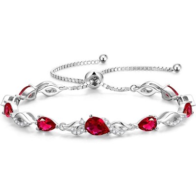 Teardrop Birthstone Tennis Bracelet, Sterling Silver with 9x7mm Gemstone & Adjustable Bolo Chain, Birthday Gift for Her