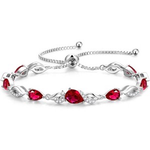 Teardrop Birthstone Tennis Bracelet, Sterling Silver with 9x7mm Gemstone & Adjustable Bolo Chain, Birthday Gift for Her - 1 of 4