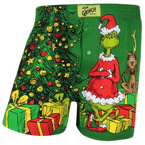 Dr. Seuss Men's The Grinch And Max Don't Be A Grinch Boxers Underwear  (Small) Green