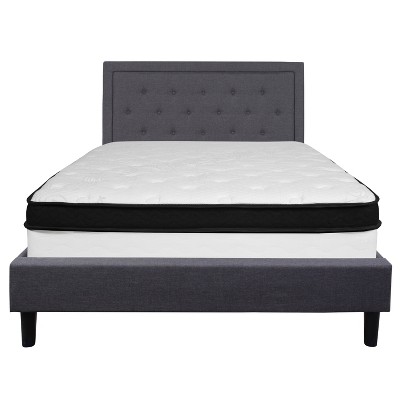 Queen Dark Gray Upholstered Platform Bed with Tufted Headboard