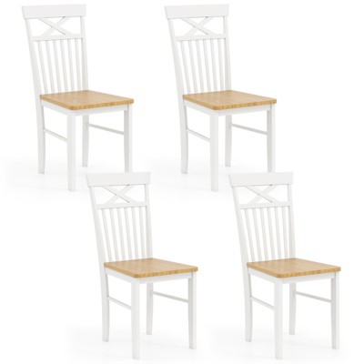 Tangkula Farmhouse Dining Chair Set of 4 Wooden Kitchen Chair w/ Rubber Wood Frame