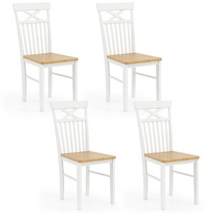 Tangkula Farmhouse Dining Chair Set of 4 Wooden Kitchen Chair w/ Rubber Wood Frame - 1 of 4