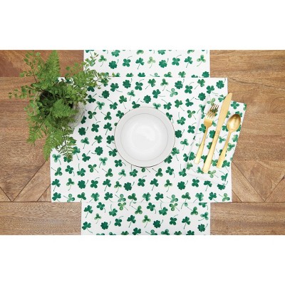 yuboo St Patrick’s Day Burlap Shamrock Table Runner,14“x 72 Jute Table Linen with Green Clover for Spring Holiday Party Irish Decoration,Dresser/Cabinet/Dinning Table Decor.