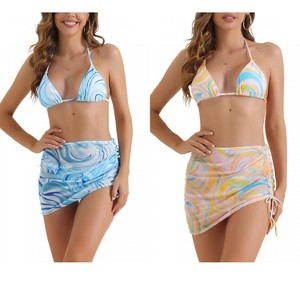 INSPIRE CHIC Women's Halter Contrast Color Tie Back Triangle Bottoms Bathing Bikini Suits 2 Sets - 1 of 4