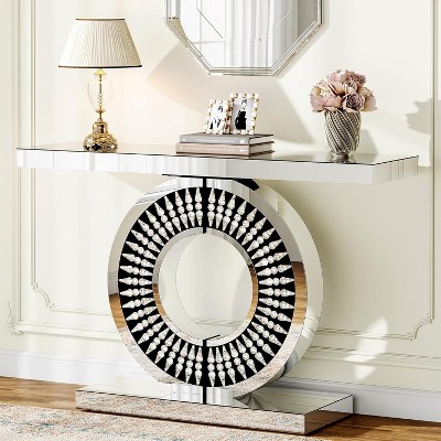 Luxurious Silver Mirrored Console Table with Crystal Inlays