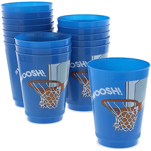 Blue Panda 16 Packs Plastic 16 oz Party Cups Basketball Reusable Tumblers  for Kids Birthday Blue