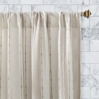 Linen and White Cotton Sheer Kitchen Window Tier Curtains, 52" x 36"