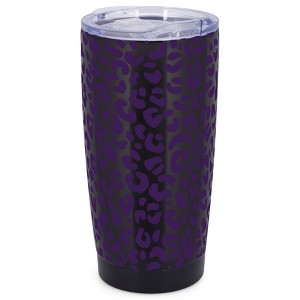 Elanze Designs 20 oz Stainless Steel On the Go Insulated Travel Tumbler With Push Top Lid, Royal Purple Cheetah Leopard Print Black - 1 of 4