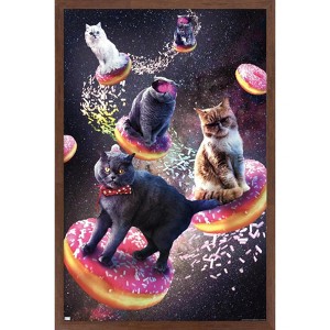 Trends International James Booker - Galaxy Space Cats Riding Donuts Framed Wall Poster Prints - 1 of 4