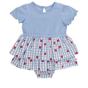 RuffleButts Baby Girls Mixed Media Short Sleeve Skirted Romper - 1 of 4