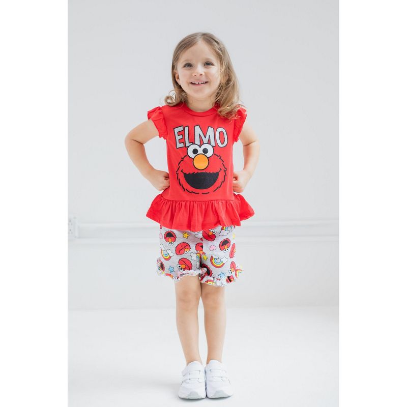Sesame Street Elmo Baby Girls T-Shirt and French Terry Shorts Outfit Set Infant, 2 of 8