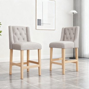 27" Contemporary Tufted Fabric Wingback Counter Stools, Set of 2, Coffee Gray with Natural Legs, Stylish and Comfortable Bar Seating - 1 of 4