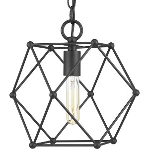 Progress Lighting, Spatial Collection, 1-Light Mini-Pendant, Matte Black, Clear Globe Shade - 1 of 2