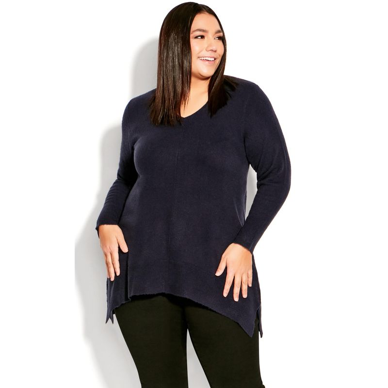 Women's Plus Size Deep Valley V Neck Sweater - navy  | AVENUE, 1 of 4