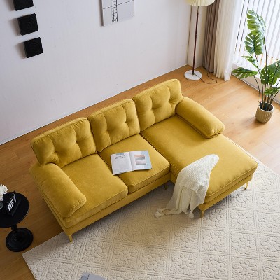 82.6" Modern Velvet L-Shaped Sectional Sofa - Cloud-Like Comfort with Sturdy Metal Legs for Living Room & Bedroom