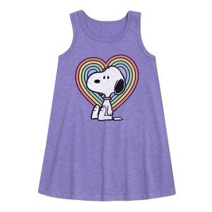 Girls' - Peanuts - Snoopy Pastel Heart Graphic Sleeveless Aline Dress - 1 of 3