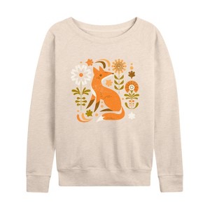 Women's - Instant Message - Autumn Fox & Flowers Lightweight French Terry Wide Neck Long Sleeve Shirt - 1 of 4